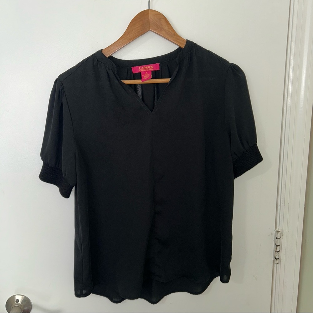 Catherine Malandrino | Black Women's Short Sleeve V-Neck Top | Size Small